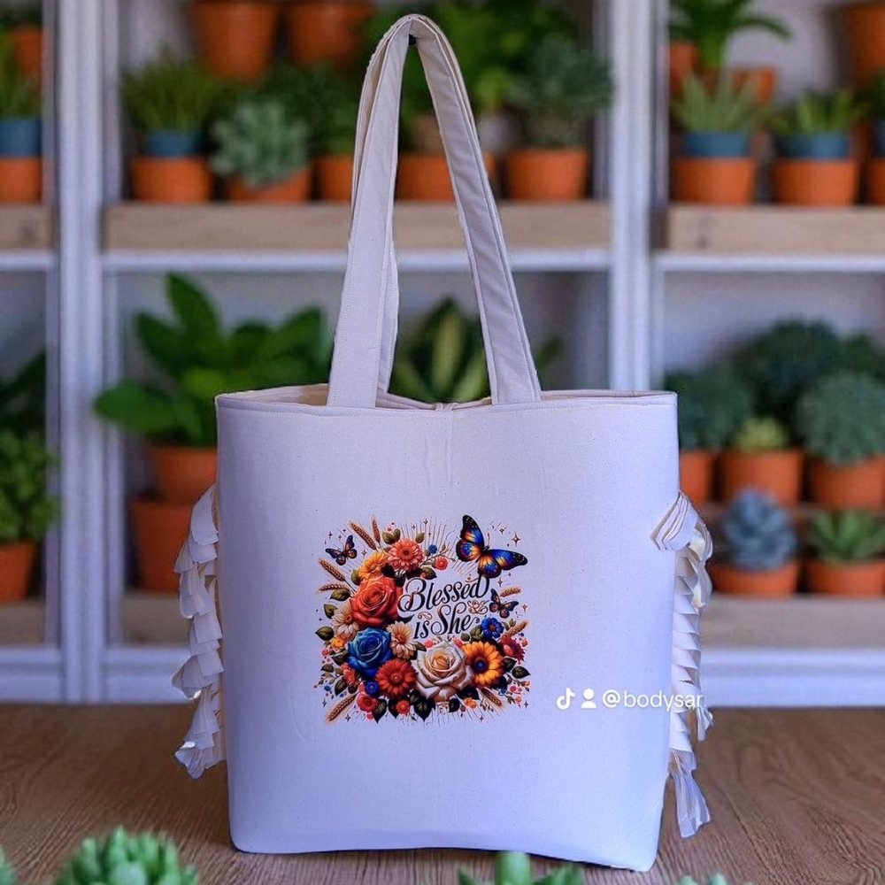 Yeirdesign Graceful White Floral Tote Bag - Picture 2 of 7